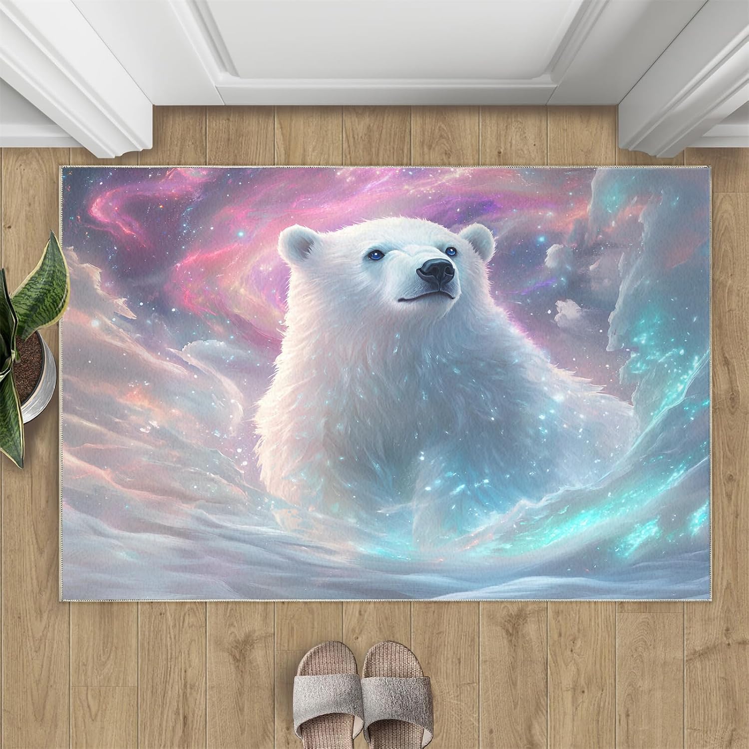 Polar Bear Rugs for Bedroom - 6x8 Area Rug - Bear Rugs for Living Room, Wild Animal Rug, Washable Home Decor Carpet