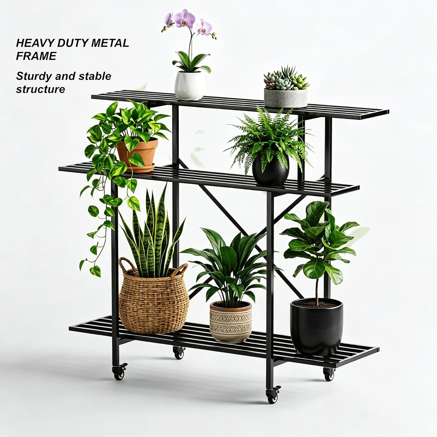 Zhongma 3 Tier Heavy Duty Plant Stand with Wheels (L45.67xW17.32xH41.73 with Wheels)
