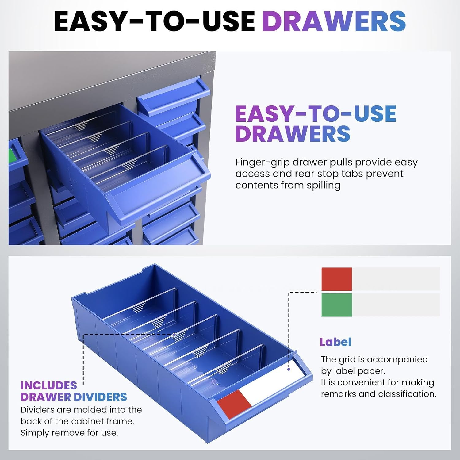 28.5''L×8.66''W×46''H Nut and Bolt Organizer 100 Slots, Bolt Organizer, Alloy Steel Parts Organizer with Abs Material Drawer, Bolt Bin with Label Stickers for Tool Hardware Storage (100)