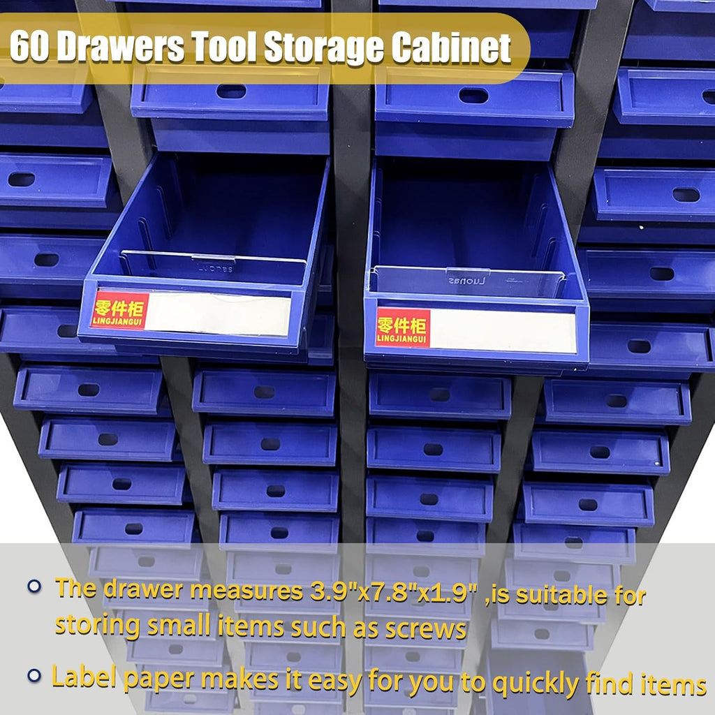 Part Cabinet 60 Drawers Bolt and Nut Tool Storage Cabinet Hardware Organization Shelves Office Supplies