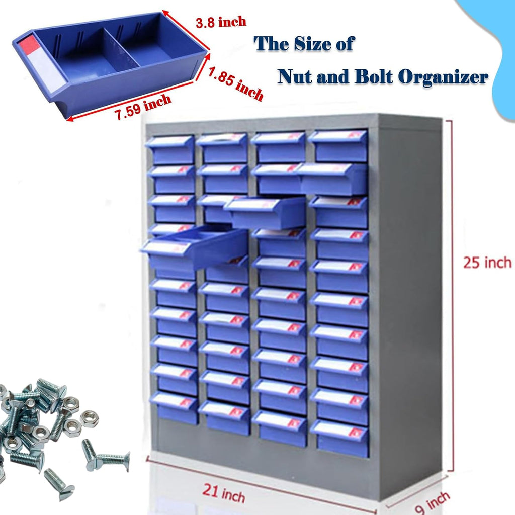 40 Drawers Parts Cabinet Steel Parts Cabinet Nut and Bolt Organizer Bolt Bin Storage Organizer with Partitions and Labels