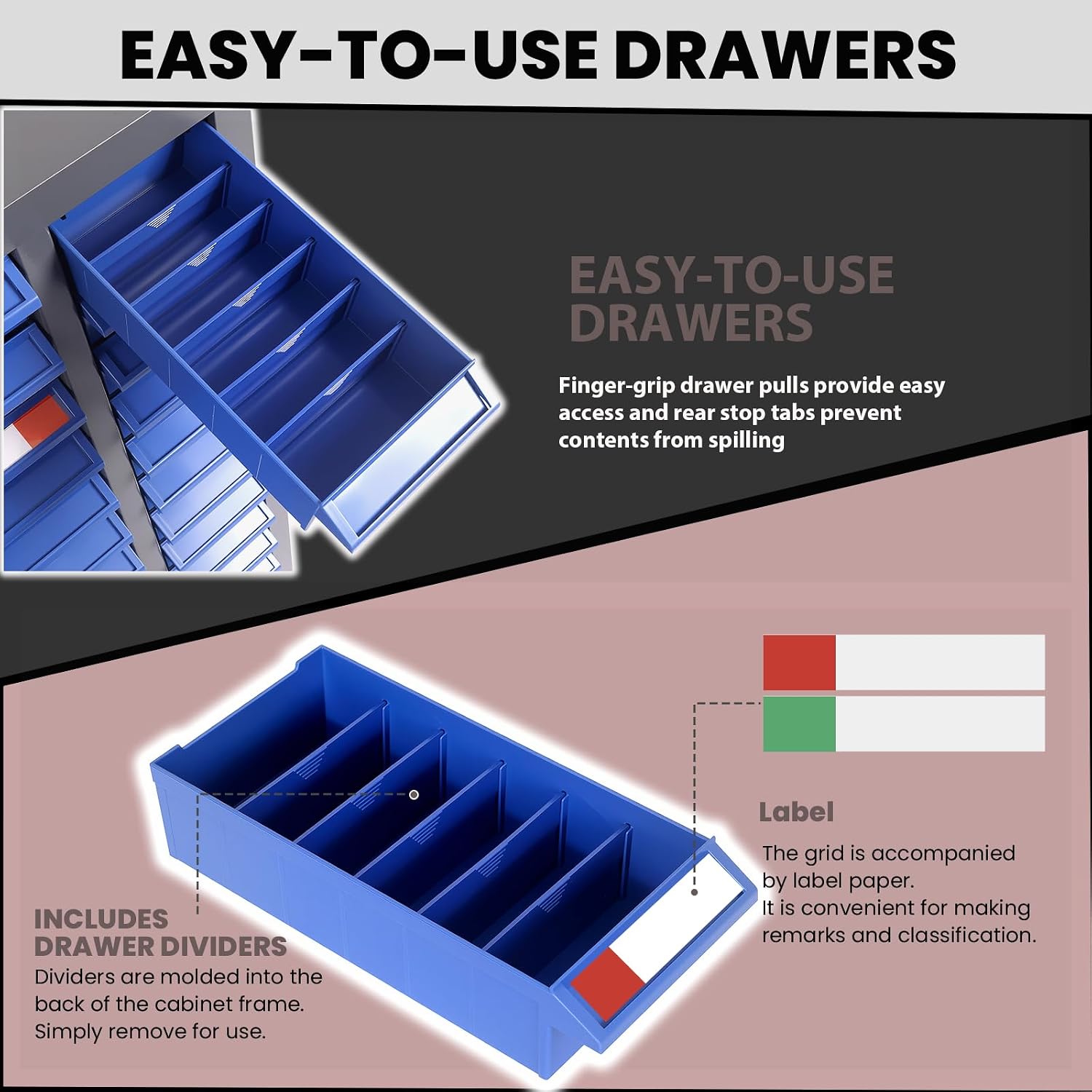 Vohala 75 Drawer Nut and Bolt Organizer, Industrial Parts Cabinet with 375 Adjustable Dividers & 150 Label Slots, Rust-Resistant Alloy Steel Frame, ABS Drawers for Workshop Garage Warehouse