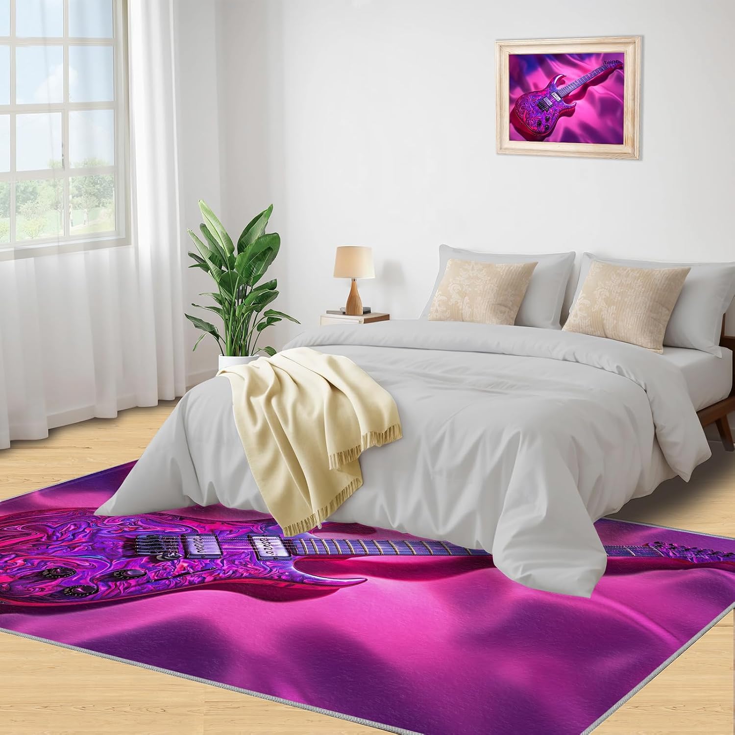 Electric Guitar Rug Large - 6x8 Rug, Passion Rock Washable Rugs for Living Room, Pop Art Carpet, Rock and Roll Non-Slip Area Rugs for Bedroom, Musical Carpet, Guitar Home Decor