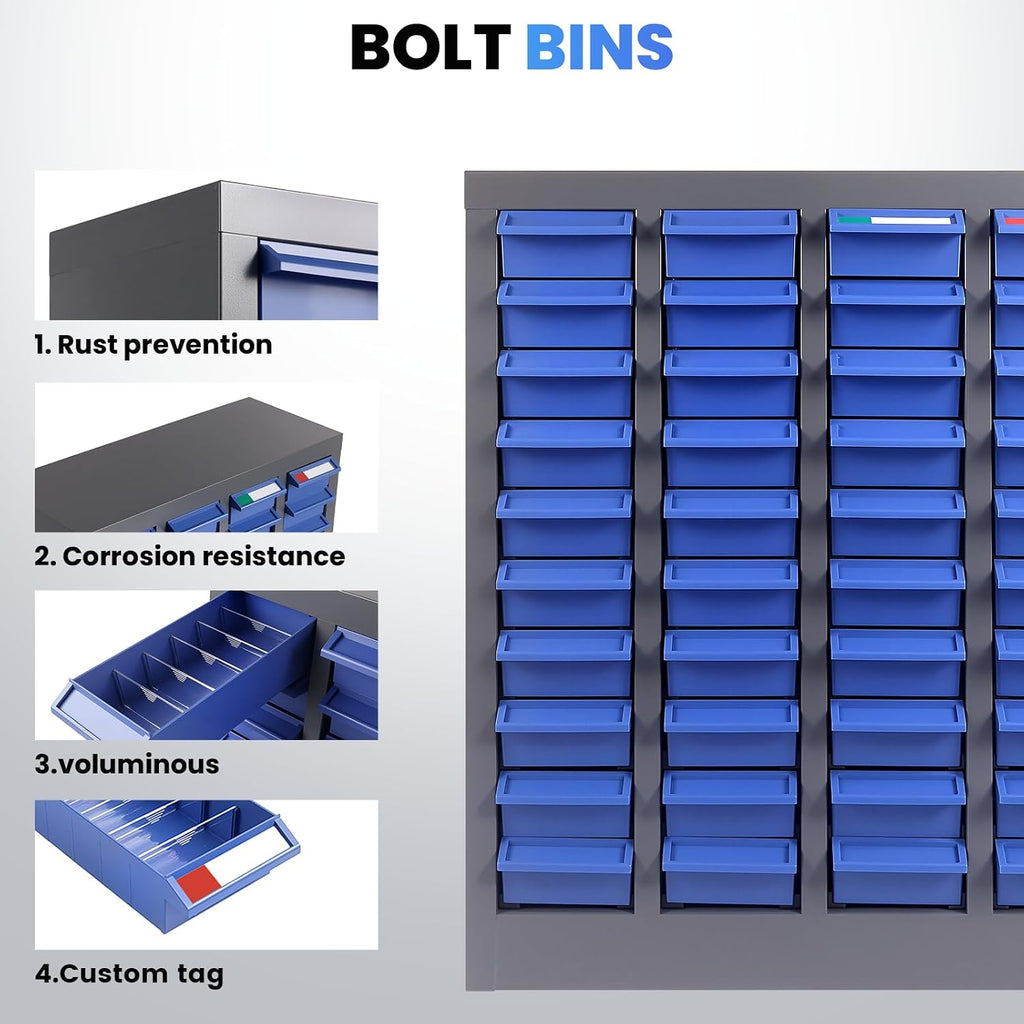 40-Drawer Small Parts Organizer, Metal Nut and Bolt Organizer, Bolt Bin with Alloy Steel Construction Outer Frame, Freestanding Storage Cabinet with Labels for Garage Workbench, Shop & Crafts