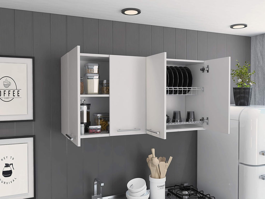 47' Wall Mounted Freestanding Storage Cabinet, Kitchen Storage Bakers Rack with Swing Doors, Utility Food Cupboard with Classic Design for Kitchen Organization, White