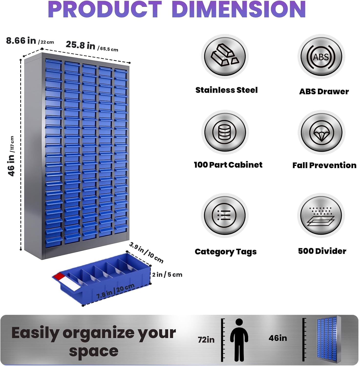 Heavy-Duty 100 Drawer Parts Cabinet, All-in-One Organizer with Acrylic Adjustable Shelves for Nuts, Bolts, Tools - The Ultimate Garage Workshop Storage Solution