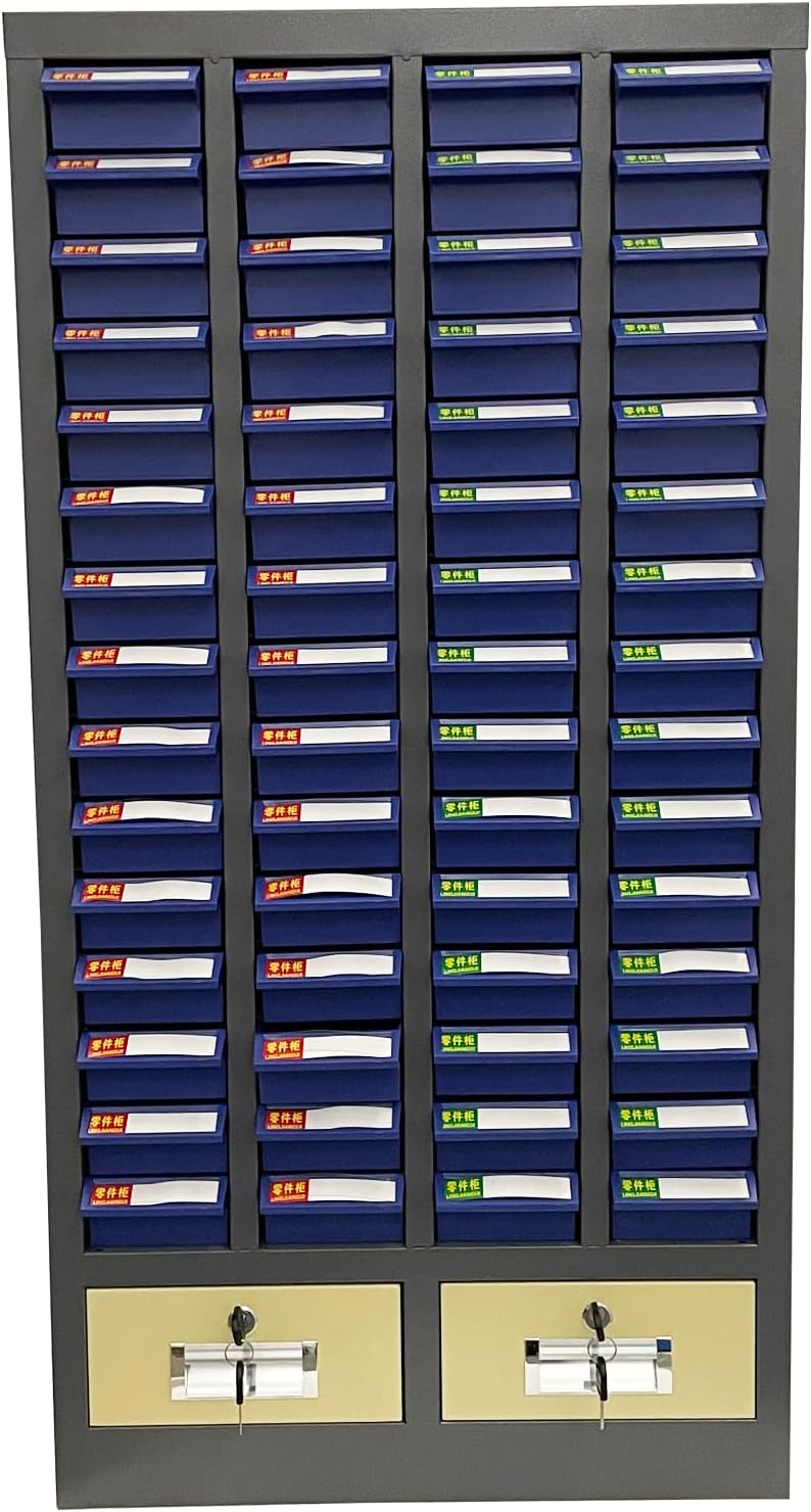 Parts Cabinet 60 Drawers Tool Storage Cabinet Without Door Hardware Organizer with 2 Large Drawers for Nut and Bolt Samples and Electronic Components