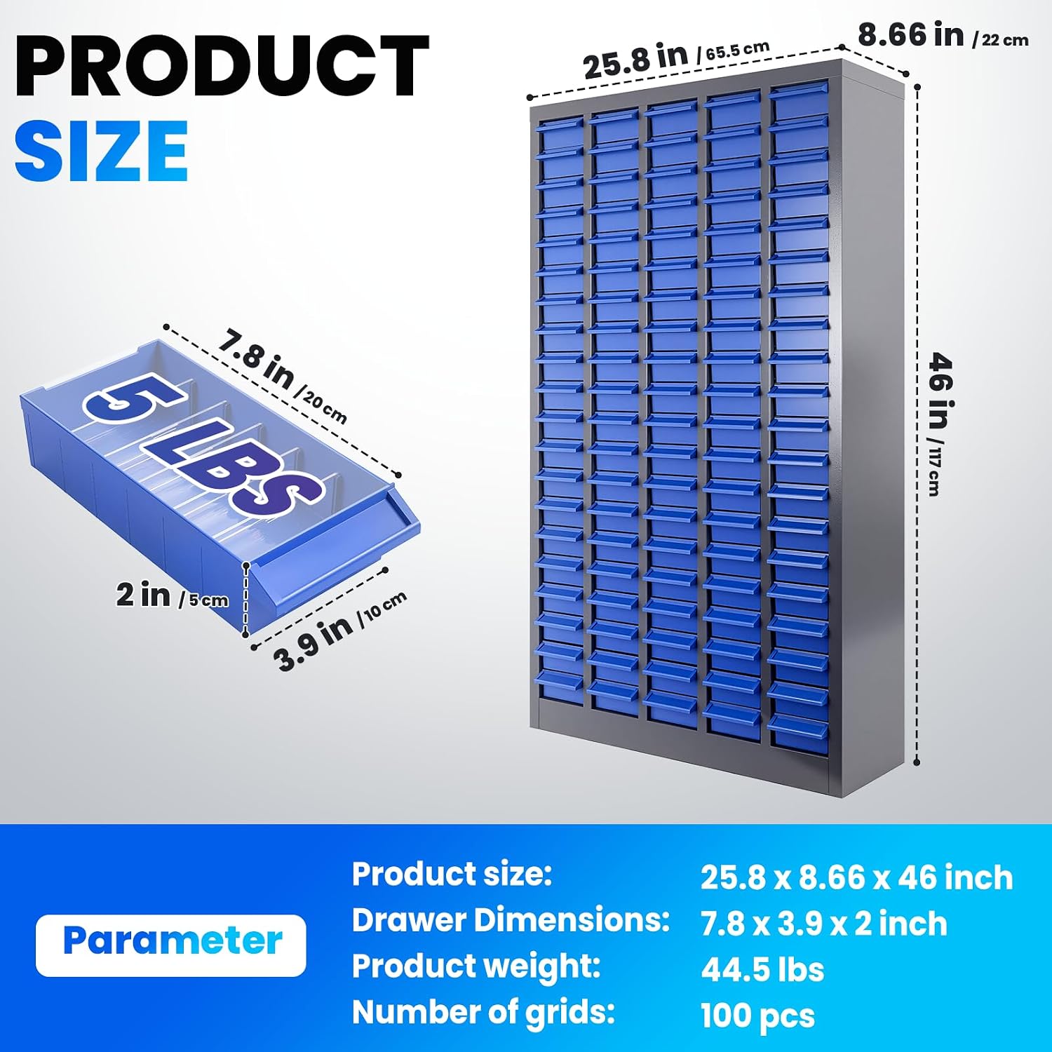 100 Drawers Bolt Bin Cabinets, Stainless Steel Part Cabinet with ABS Drawers, Bolt and Nut Organizer & Tool Storage Cabinet with Label Stickers for Hardware Organization Small Items and Parts