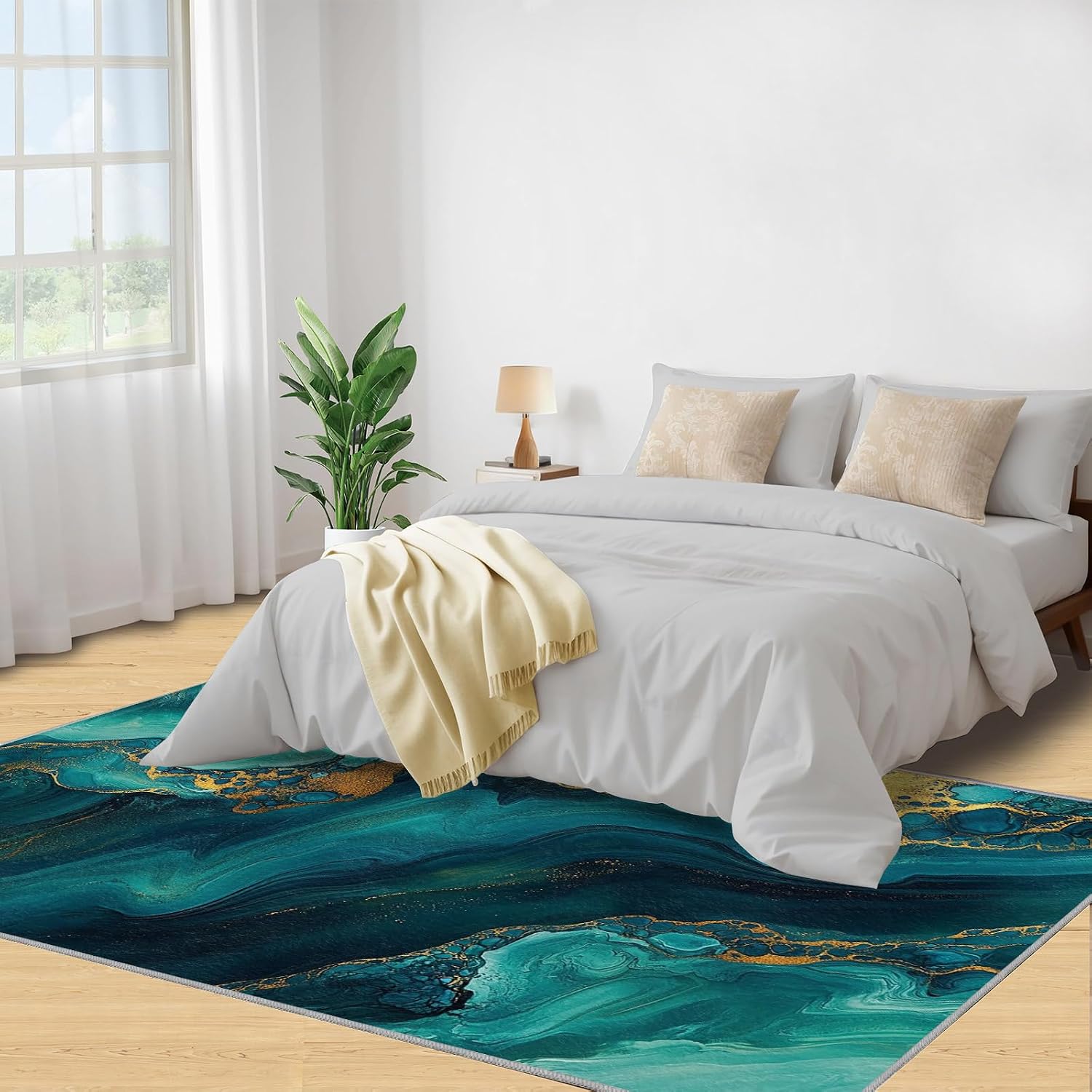 Modern Abstract Rug 6x8-6x8 Rug, Emerald Green Marble Area Rugs for Bedroom, Green Fluid Rugs for Living Room, Abstract Washable Mat, Contemporary Carpet, Marble Home Decor & Gifts