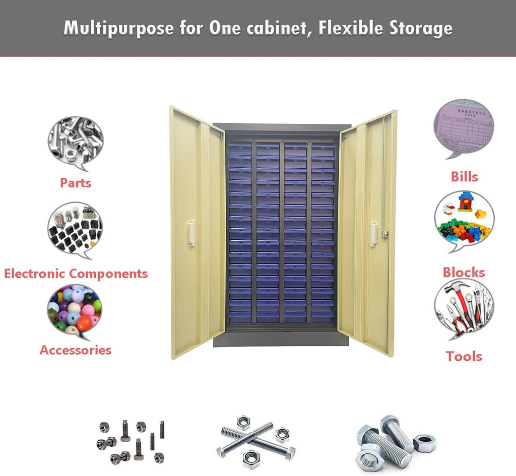 INTSUPERMAI Parts Cabinet Tools Storage Cabinet 60 Drawer Plastic Parts Organizer Plastic Storage Drawers 2 Dividers 5 Baffle