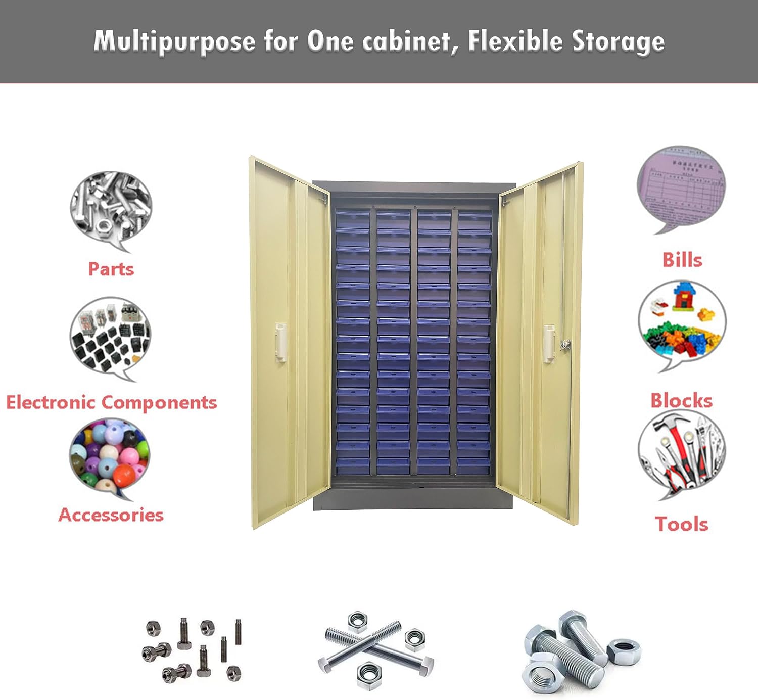 INTSUPERMAI Parts Cabinet Tools Storage Cabinet 60 Drawer Plastic Parts Organizer Plastic Storage Drawers 2 Dividers 5 Baffle