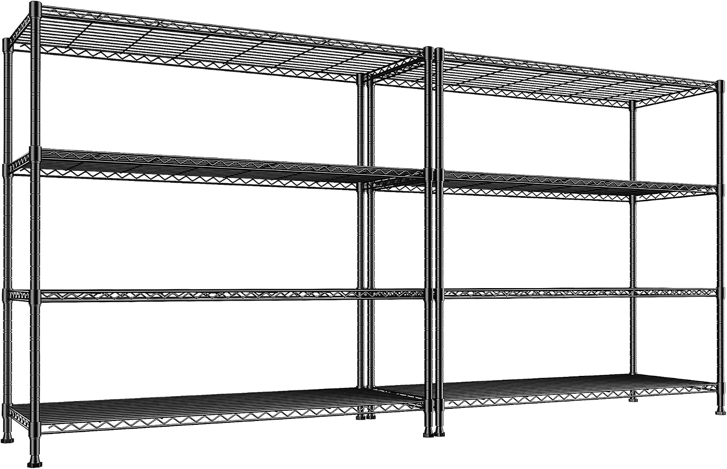 2 Set of 45 'W Metal Shelving Unit 4 Tier Storage Shelves Adjustable Wire Shelving Metal Shelf Pantry Shelves Wire Rack Commercial Shelving for Kitchen Pantry Garage 45 'W x 59.4 'Hx 13.5' D Black