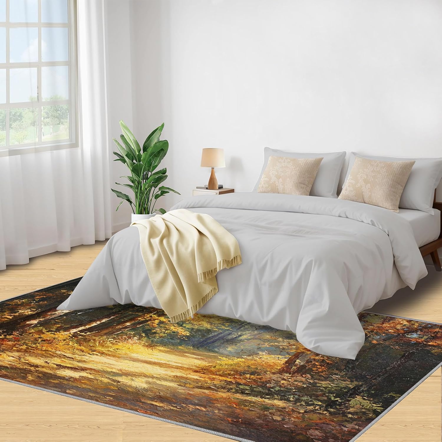 Forest Rug 6x8, Forest Rugs for Bedroom, Oil Painting Area Rug, Home Decor Rugs for Living Room, Non-Slip Machine Washable Carpet