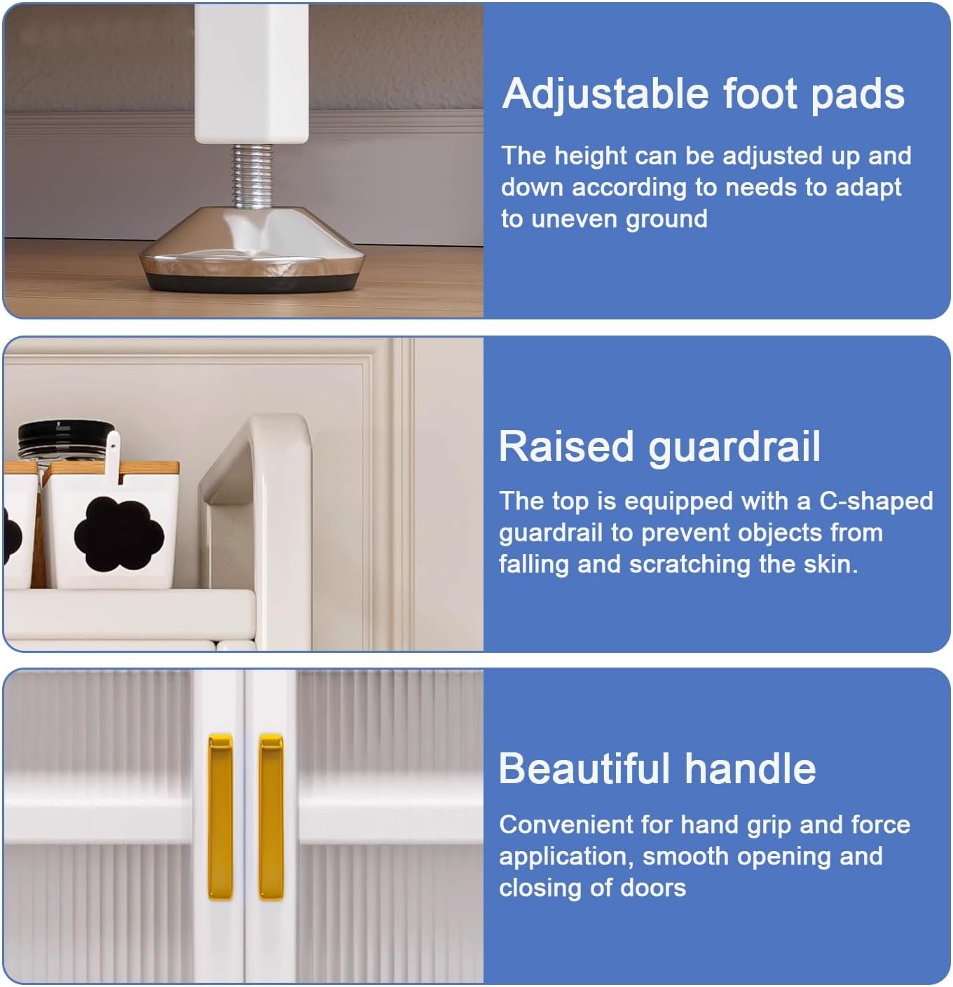 Microwave Stand, White Bakers Rack with Storage, Kitchen Hutch Pantry with See-Through Door Panels for Living Room, Study, Office