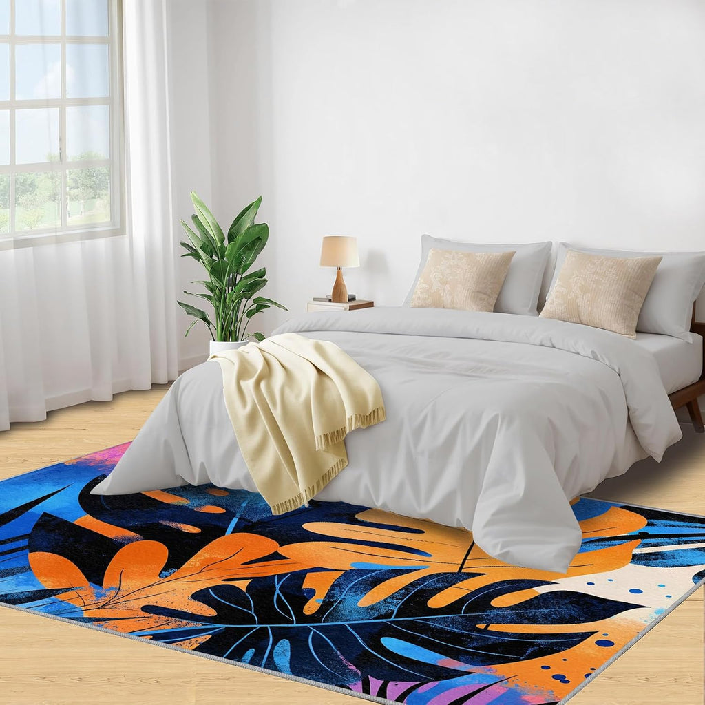 Monstera Rug 6x8-6x8 Rug, Tropical Leaves Area Rugs for Bedroom, Creative Rugs for Living Room, Botanical Washable Carpet, Monstera Home Decor & Gifts