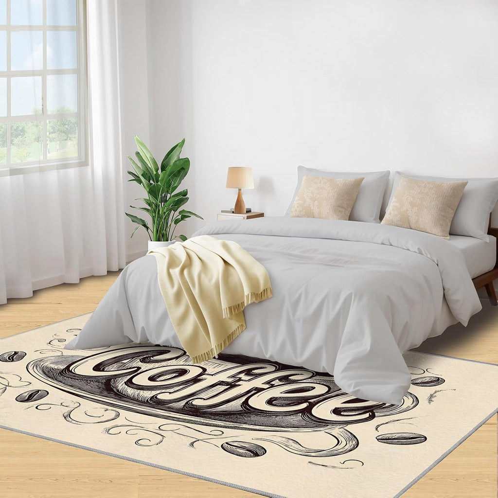 Coffee Rug Large - 6x8 Rug, Cafe Area Rugs for Living Room, Vintage Rugs for Bedroom, Non-Slip Mat, Coffee Home Decor & Gifts
