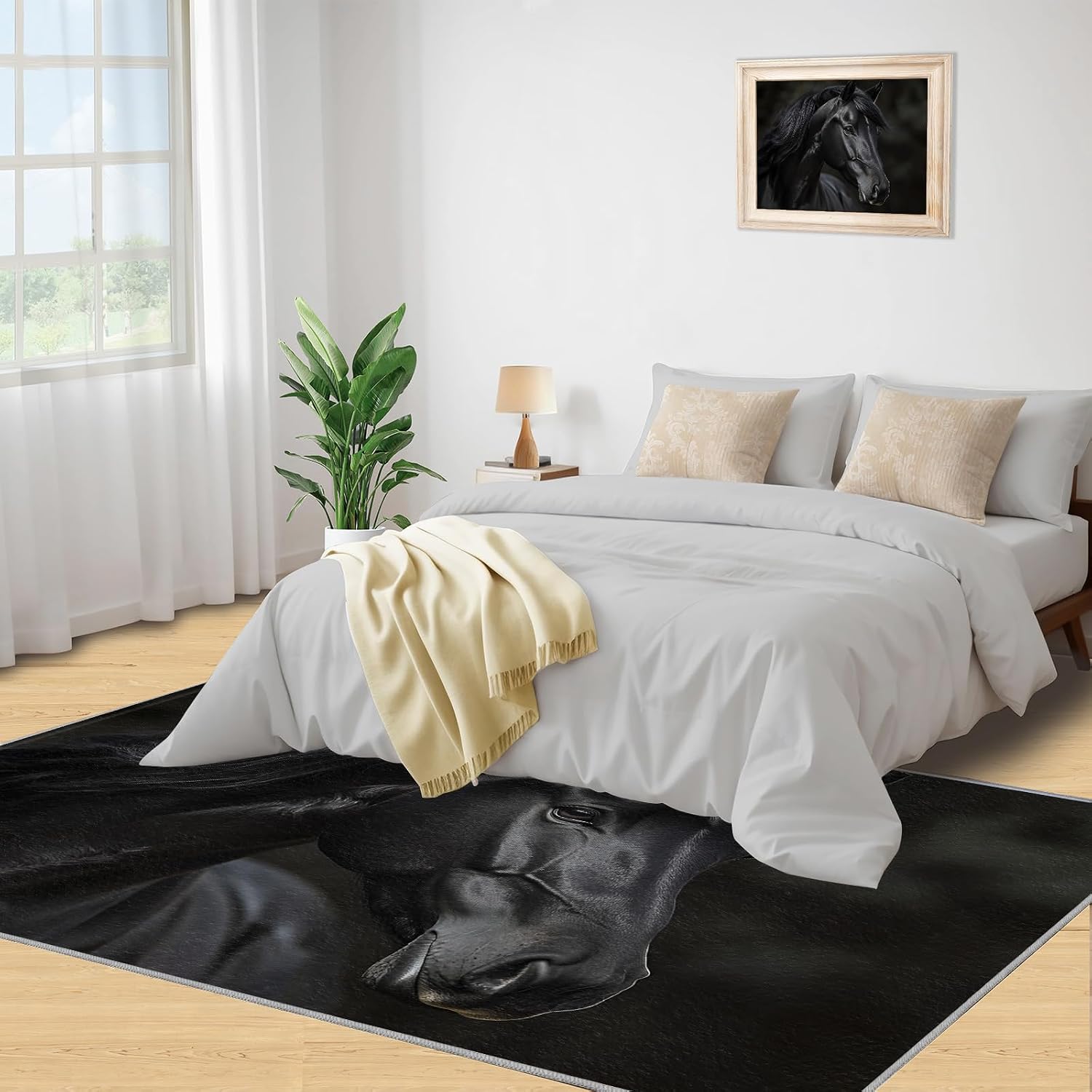 Dark Horse Rugs for Bedroom, Handsome Horse Area Rug, Low Pile Home Decor Carpet for Living Room Study Office Kitchen Dining Room Floor Mat 6x8