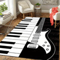 Musical Instrument Area Carpet, 6x8ft, Black White Piano Guitar Music Note Bedroom Rug, Low Pile Non-Shedding Pet Friendly Rugs, Reduce Noise Soft Cozy Floor Carpet for Sofa Dorm