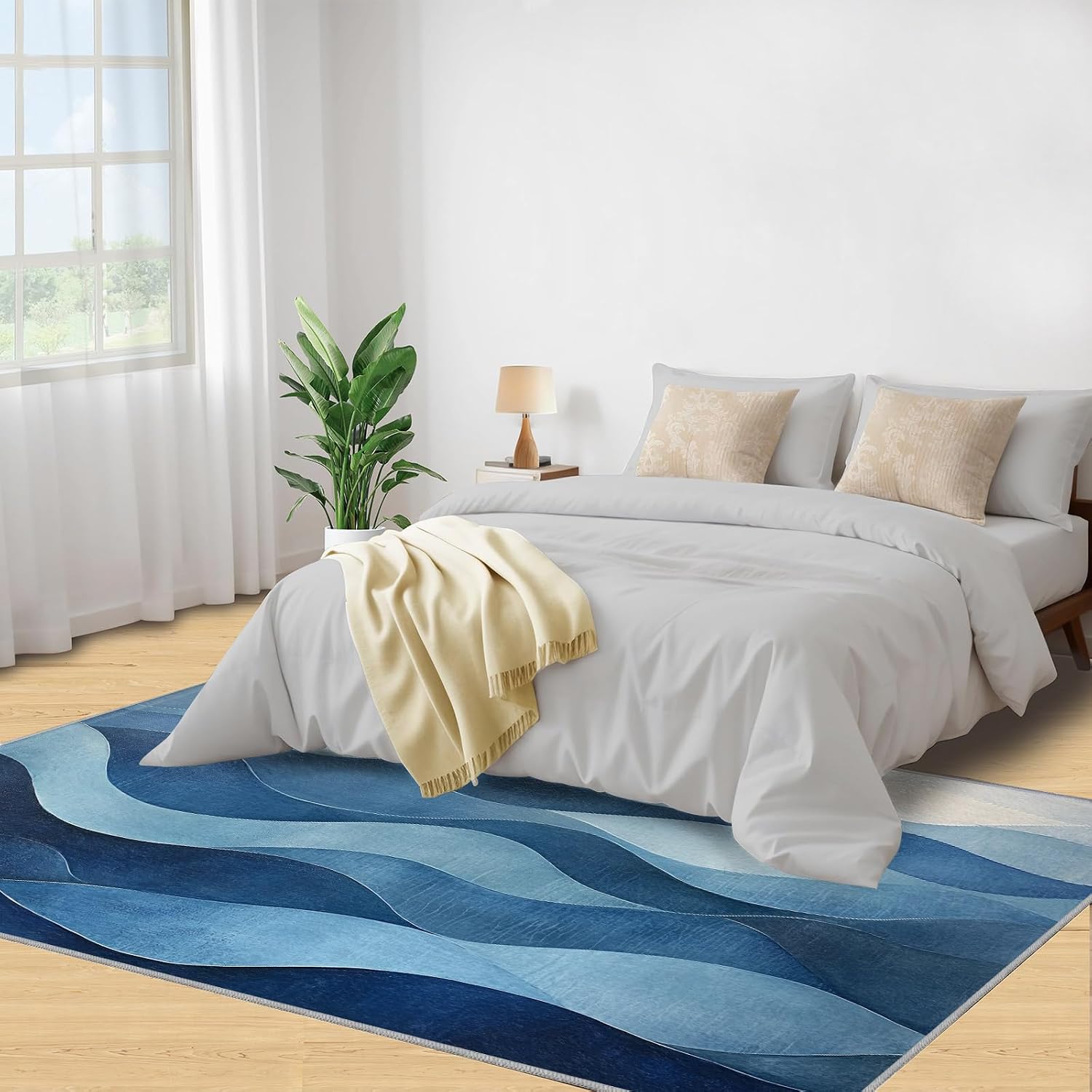 Geometry Rug 6x8, Abstract Rugs for Bedroom, Blue Geometry Area Rug, Home Decor Rugs for Living Room, Non-Slip Machine Washable Carpet