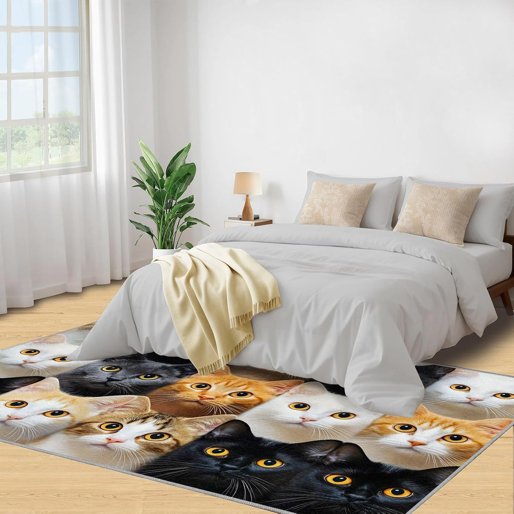 Cat Print Rug 6x9 Area Rug, Cute Cat Washable Rugs, Animal Print Rugs for Living Room Bedroom Decor, Low Pile & Non Slip Indoor Carpet