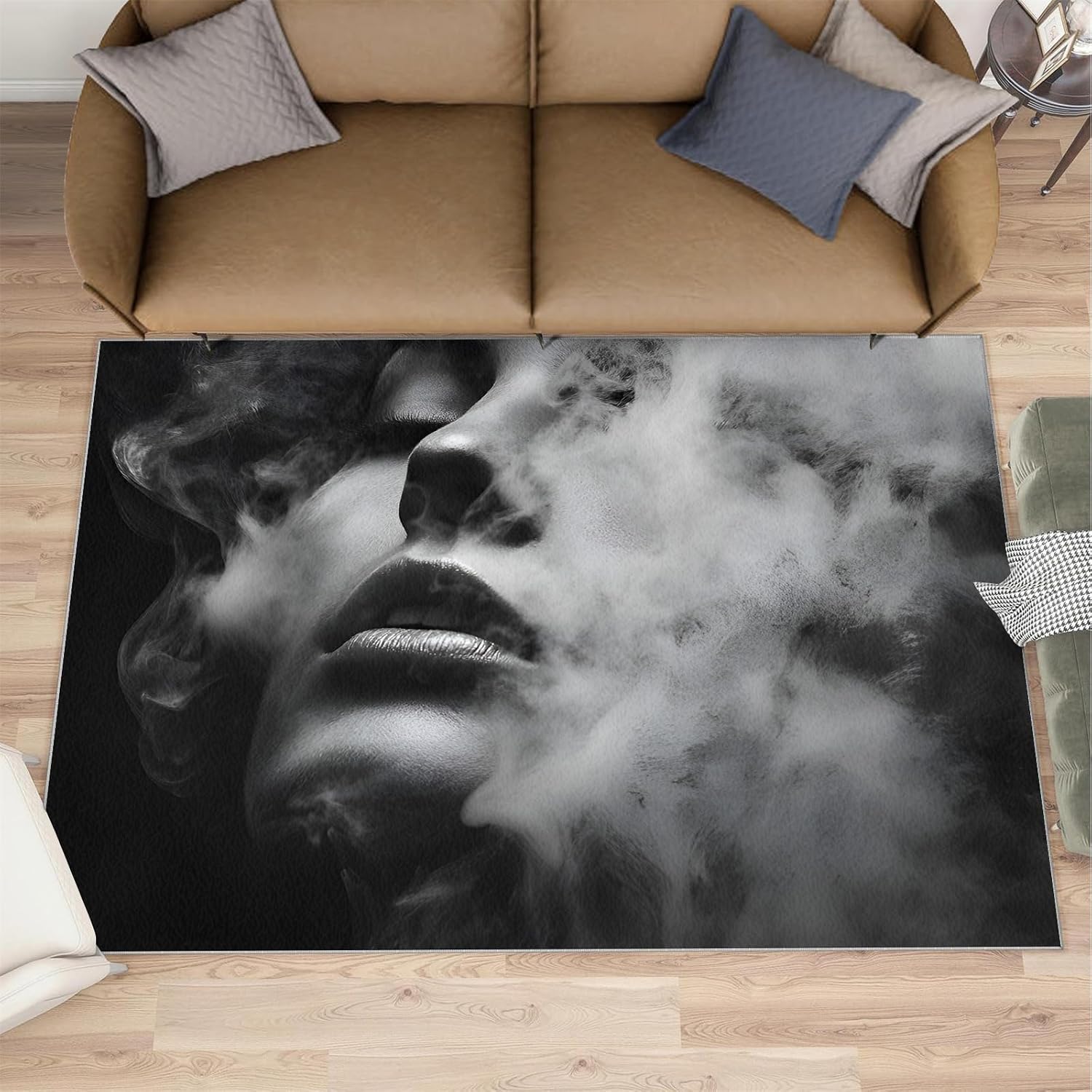 6x8 Human Face Area Rug - Abstract Large Rugs for Living Room, Mysterious Carpet Area Rug for Girls Bedroom Kids Room Basement Office Classroom