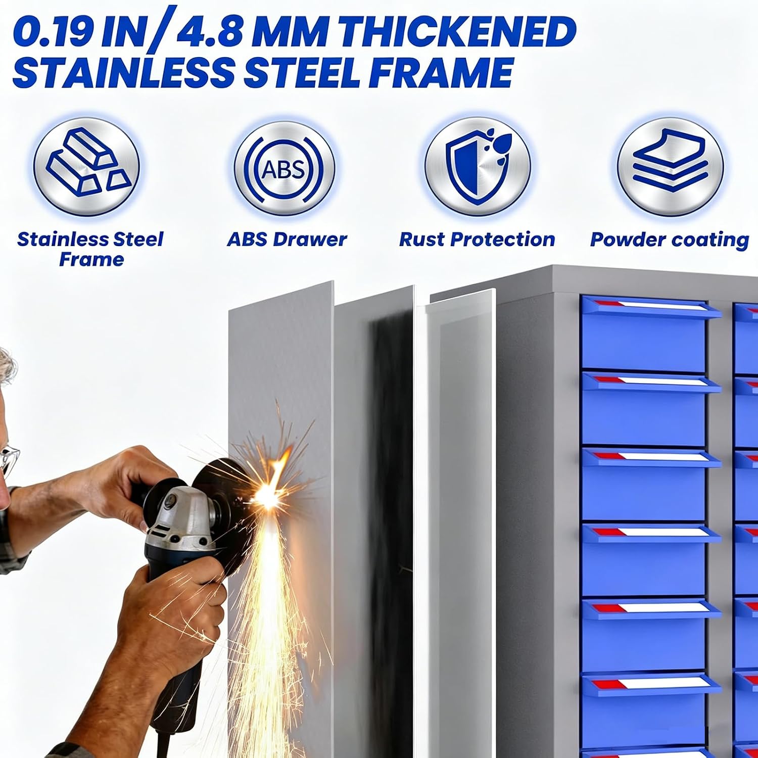 75 Drawers Parts Cabinet Bolt and Nut Tool Storage Cabinet, ABS Material Hardware Organizer, Adjustable Bolt Bin, Bolt Bins Organizer for Shop