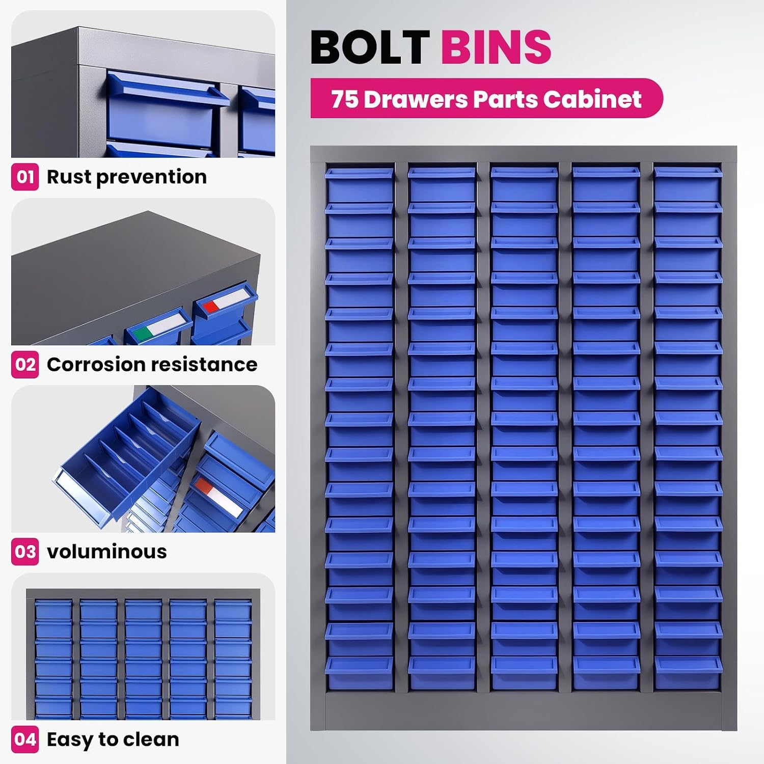 75-Drawer Tool Organizer Cabinet 35.4 x 25.8 Nuts and Bolts Organizer | Stop Box Pro Design for Toy/Screw Storage | DIYer Workshop Must-Have (75Drawers)