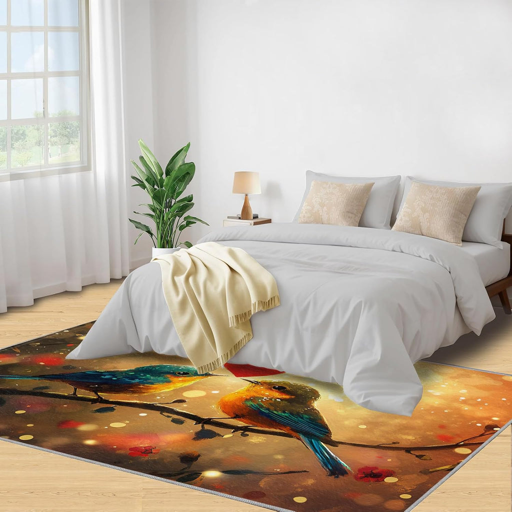 6x8 Birds Area Rug - Romantic Birds Large Rugs for Living Room, Hearts Carpet Area Rug for Girls Bedroom Kids Room Basement Office Classroom