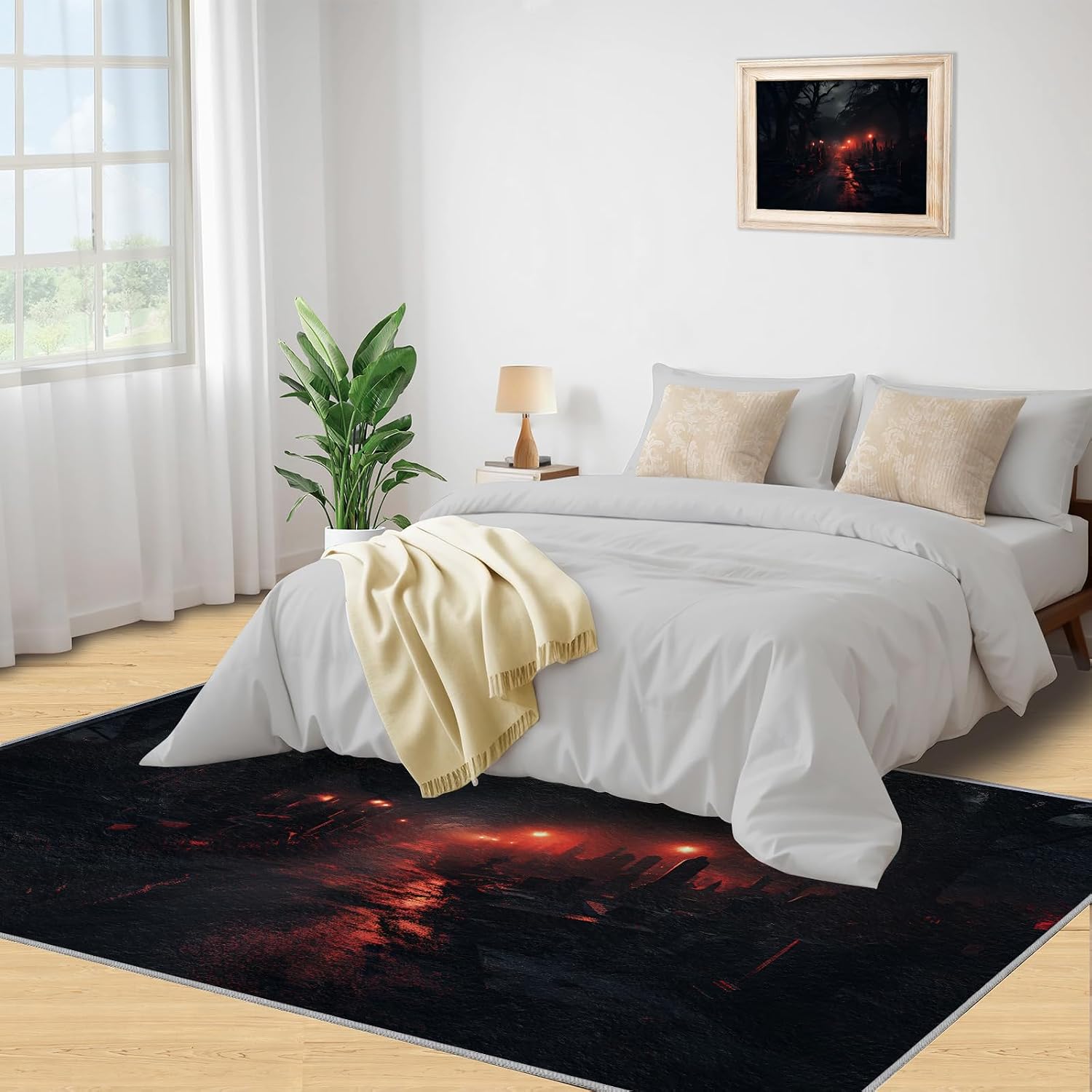Cityscape Rug for Kids Room - 6x8 Large Rug, Natural Disaster Rugs for Bedroom Forest Night Scene Area Rugs for Living Room Home Decor Washable Rug
