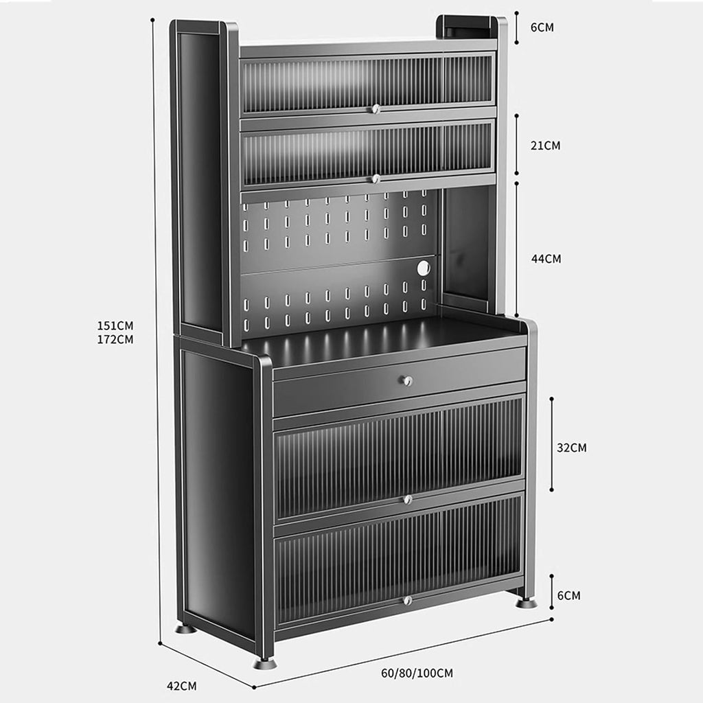 Kitchen Storage Rack with Doors Bakers Rack with Storage Cabinet Doors and Drawers, for Kitchen Dining Room Living Room(White,60 * 42 * 151cm)