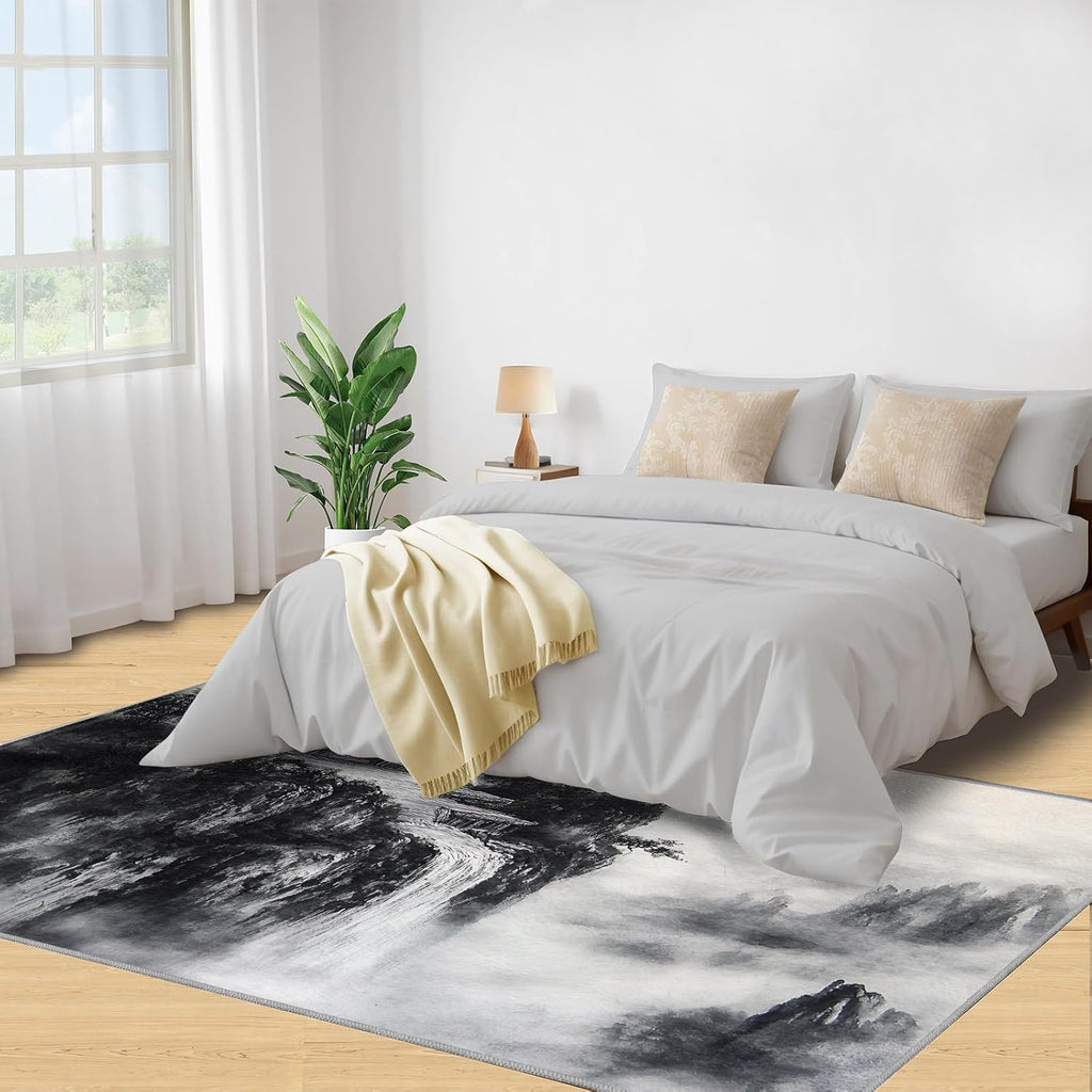 Chinese Ink Painting Area Rug 6x8 - Landscape Pavilions Large Rugs for Living Room, Traditional Carpet Area Rug for Girls Bedroom Kids Room Basement Office Classroom