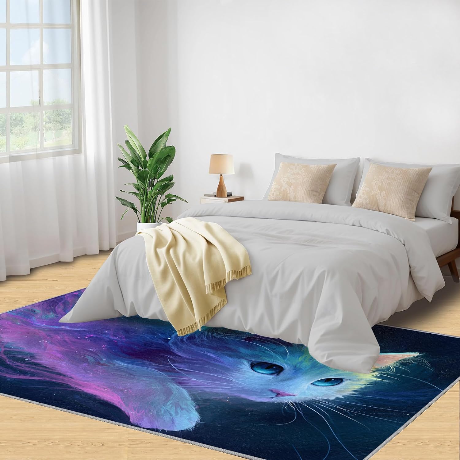 Cat Rugs for Bedroom, Fantasy Cat Rug 6x8, Animals Dining Room Rugs Washable & Non Slip Large Carpet for Home Decor