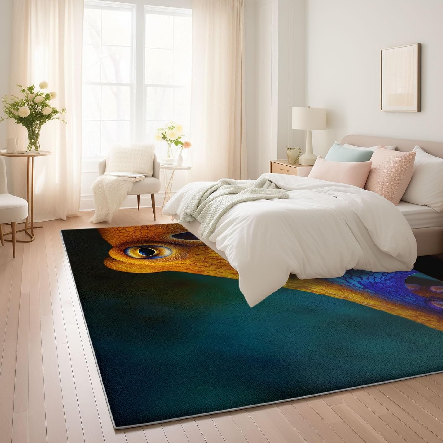 Nature Photography Washable Living Room Rugs, 6' x 8' Area Rugs for Bedroom ‎‎‎‎Nursery Soft Non-Slip Stain Resistant Marine Animals Polka Dot Octopus Print Throw Carpet for Kids Playroom Office