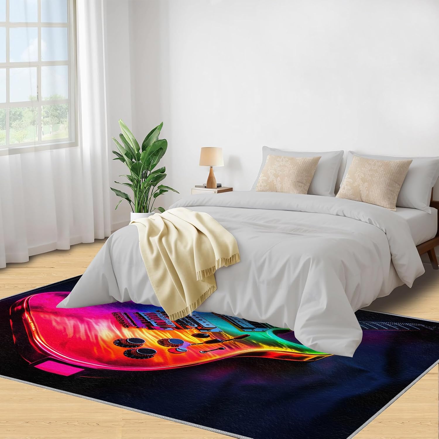 Guitar Rug, Music Rugs for Bedroom 6x8 Rug, Rock Guitar Area Rug, Rugs for Living Room, Non Slip Washable Carpet for Kids Room Home Decor