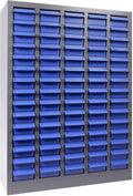Freestanding 75 Drawer Small Parts Organizer, Blue ABS Drawer Cabinet with Label Panel and Shelf, Hardware Storage System for Workshops, Repair Stations