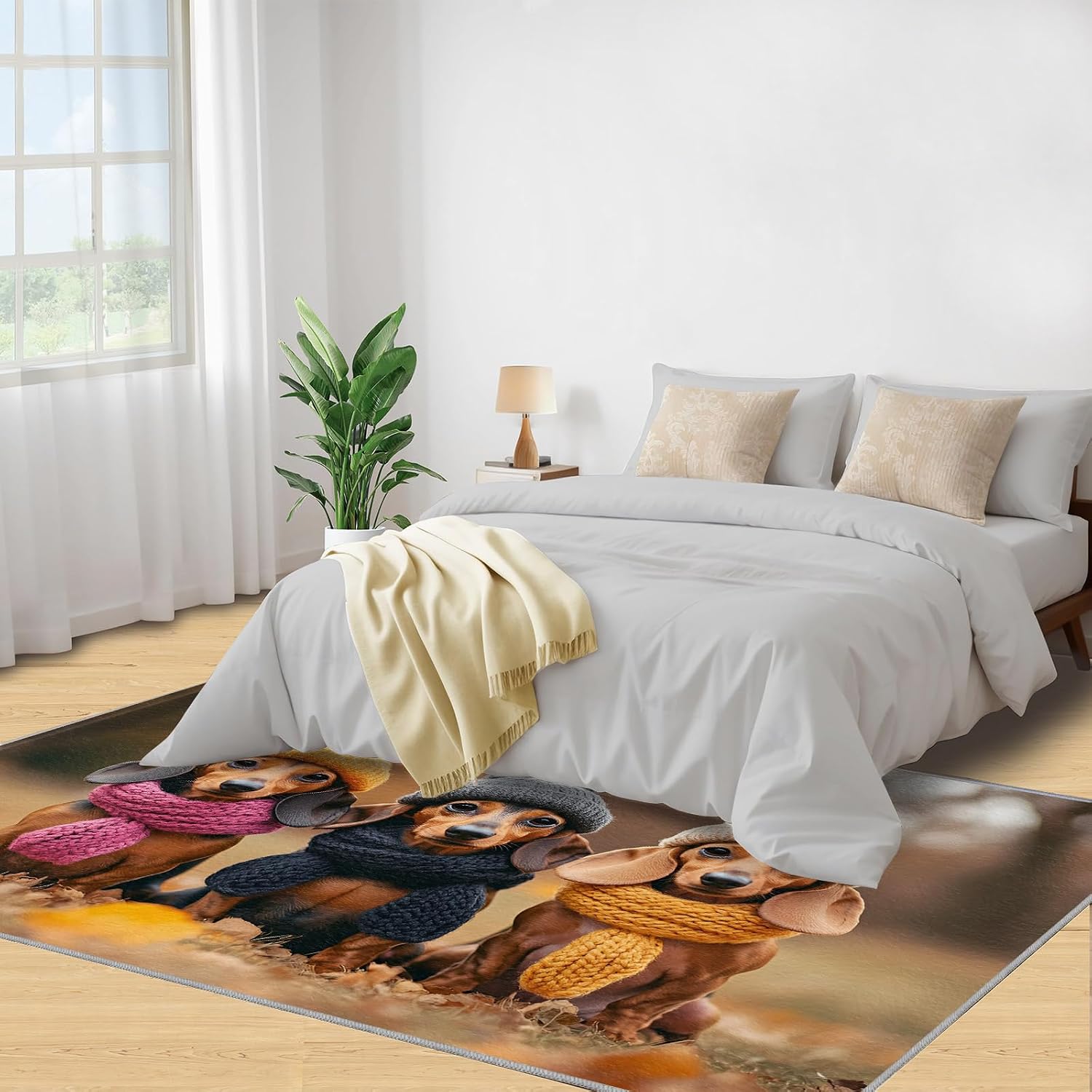 Dachshund Rugs for Bedroom, Autumn Fashion Rug 6x8, Dog Portrait Dining Room Rugs Washable & Non Slip Large Carpet for Home Decor
