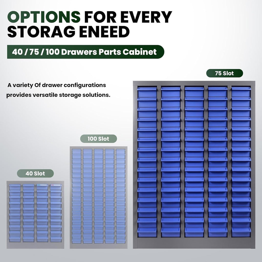 75 Drawers Parts Storage Organizer with Labels, ABS Material Nut and Bolt Organizer, Heavy Duty Steel Frame Parts Cabinet, Easy to Clean, Parts Bins Organizers for Shop, Factory (75 Drawers)