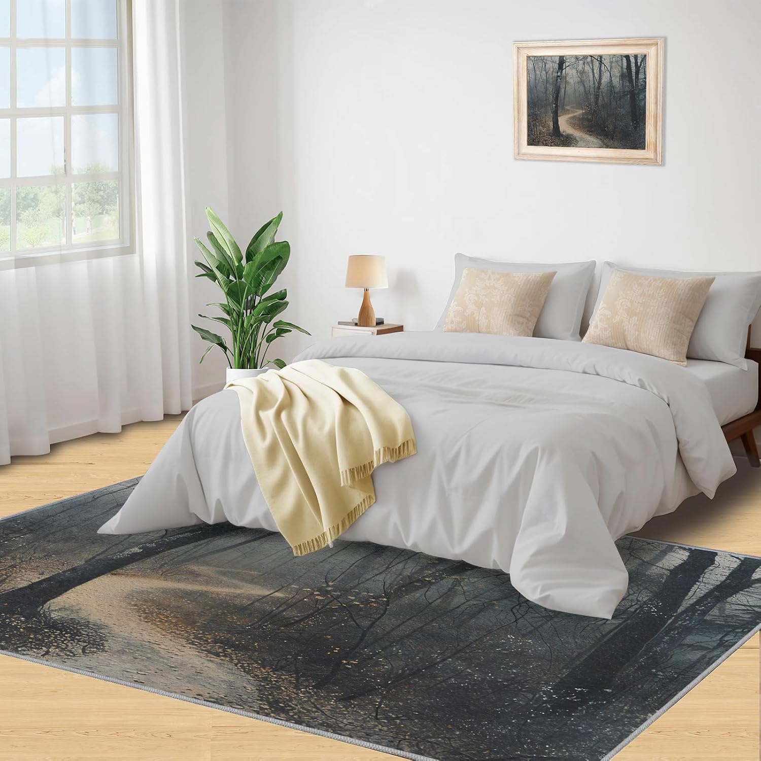 Area Rug 6x8ft, Forest Dead Wood Area Rugs, Nature Plants Theme Rug for Living Room, Indoor Carpet Easy Clean Floor Mat Rug for Bedroom Bedside Under Kitchen Table