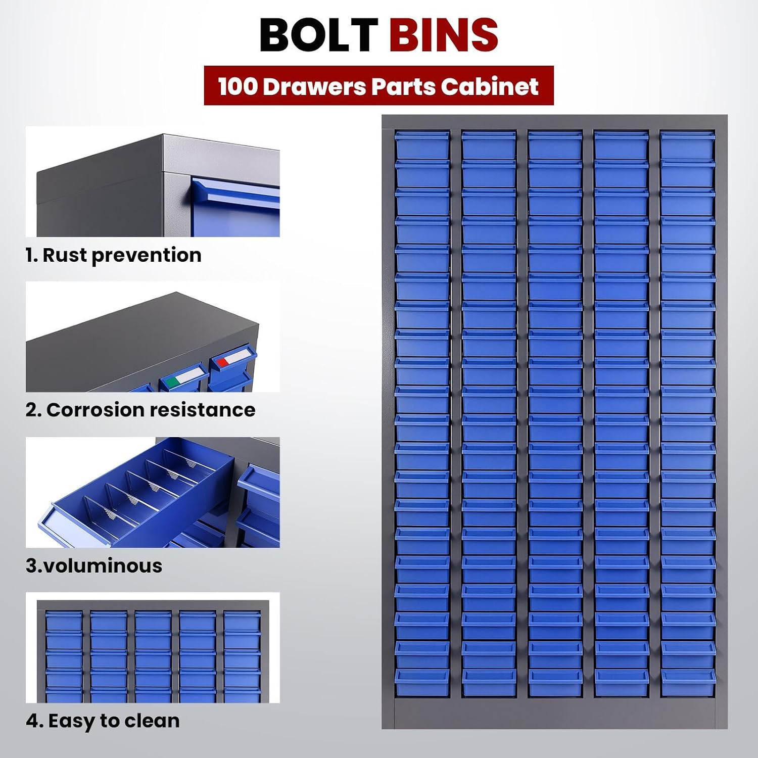 Small Parts Storage Organizer Parts Cabinet Screw Hardware Electronics Nuts Bolts Organizer Shelves Bin Tool with ABS Material Drawer Label Stickers for Garage Workshop Craft Art Hobby (100 Drawers)