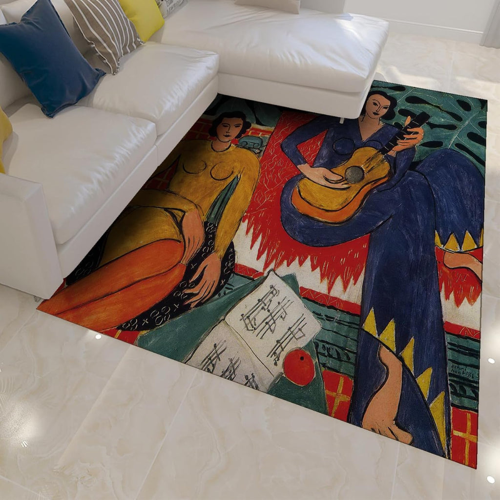 Music Theme Floor Rugs for Doormat Living Room Home Decor Carpets Girls with Guitar Area Rug for Kids Boys Girls Bedroom Mat 5'3' x 7'2'
