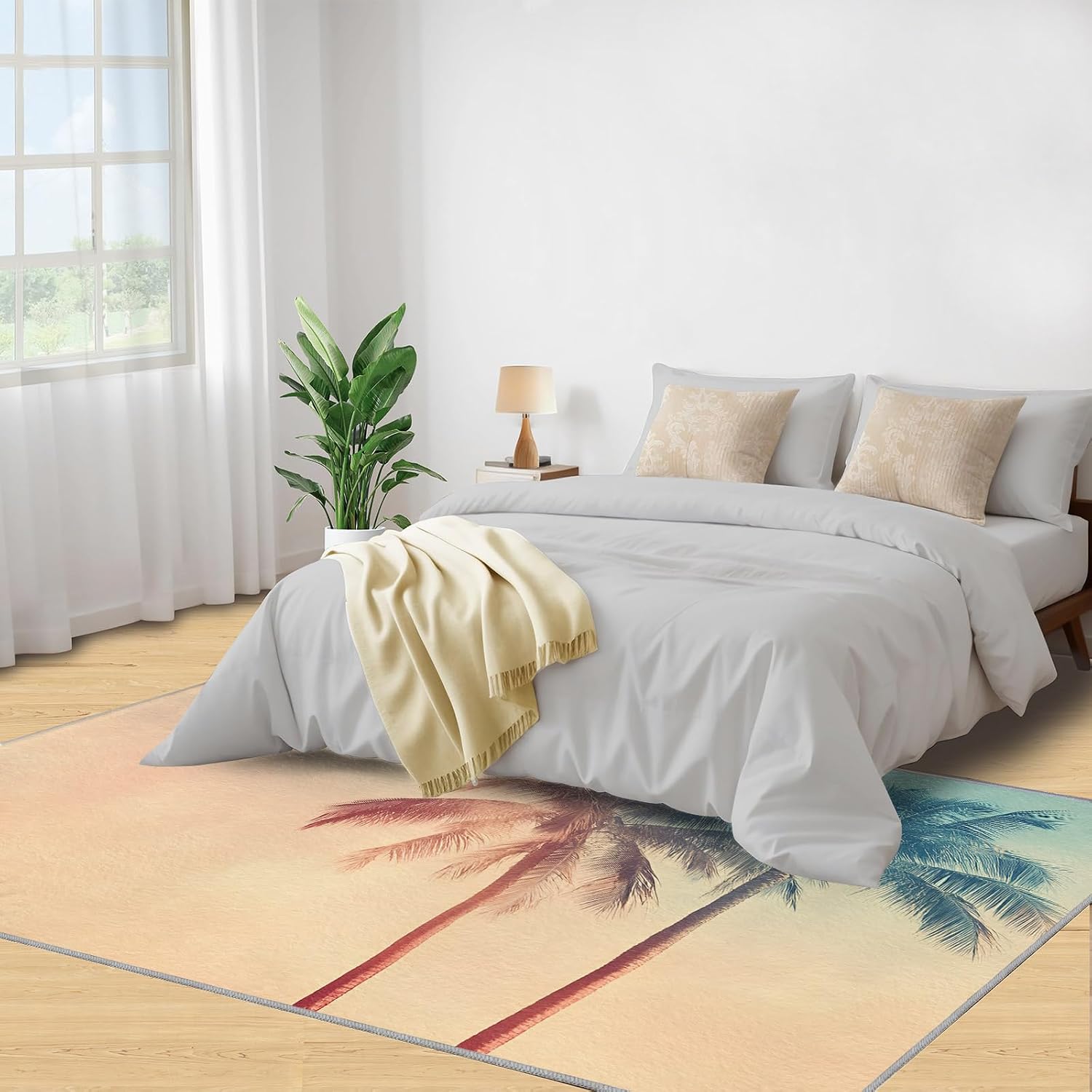 Palm Tree Rug 6x8-6x8 Rug, Tropical Area Rugs for Living Room Bedroom, Palm Tree Area Rugs, Summer Carpet, Washable Carpet, Tropical Home Decor & Gifts