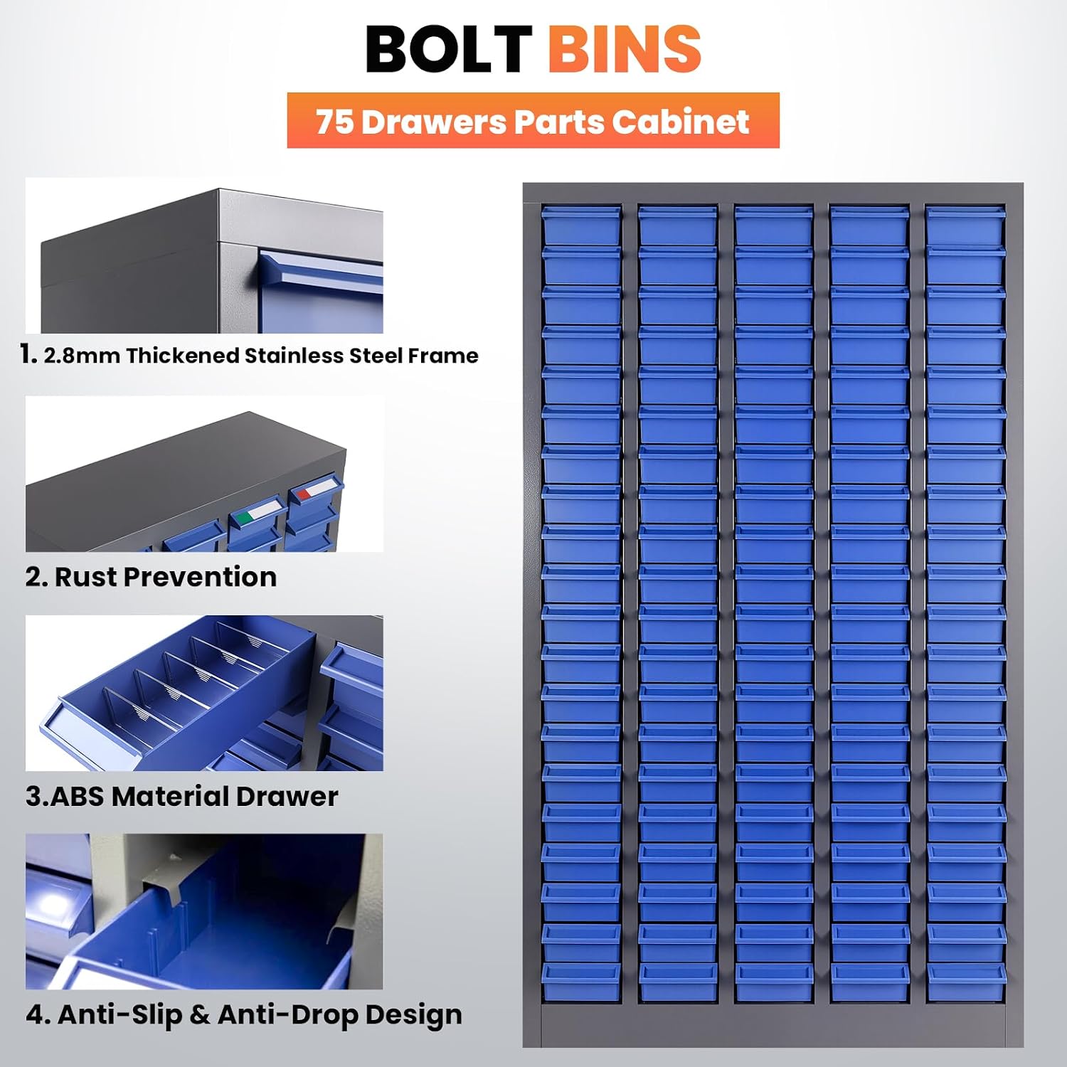 75 Drawers - Part Cabinet, Shelves & Label Stickers - Bolt and Nut Organizer Bolt Bin Cabinets, Durable Steel Tool Storage Cabinet for Garage/Workshop Small Parts/Hardware Organization