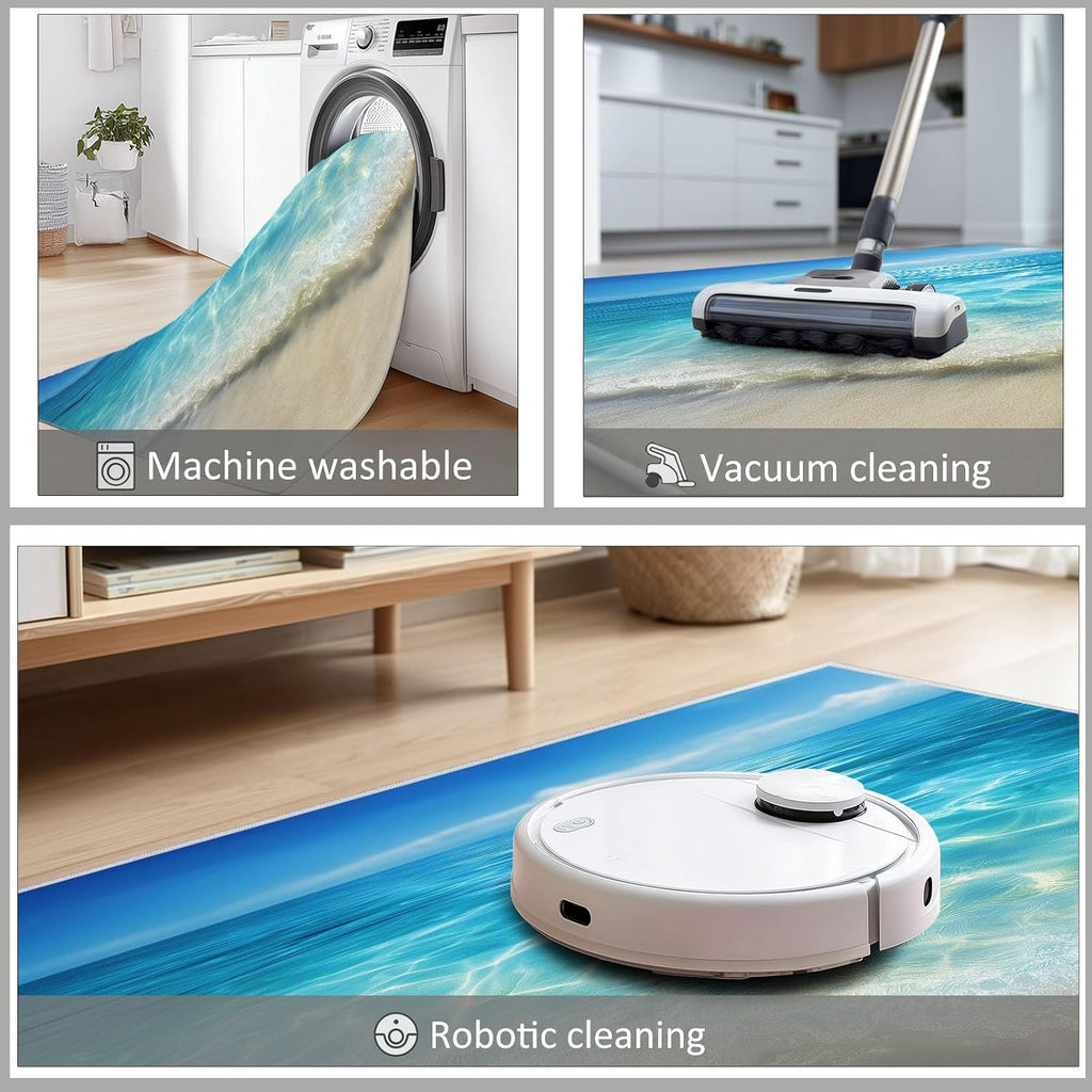 Washable Non-Slip Area Rug 5 x 7 ft, Ocean Beach Sunlight Print Washable Rugs for Living Room - Soft Nature Photography Low Pile Carpet for Bedroom Bedside Dining Room Nursery
