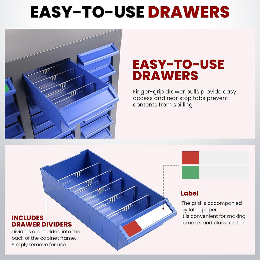 Small Parts Storage Organizer Parts Cabinet Screw Hardware Electronics Nuts Bolts Organizer Shelves Bin Tool with ABS Material Drawer Label Stickers for Garage Workshop Craft Art Hobby (100 Drawers)