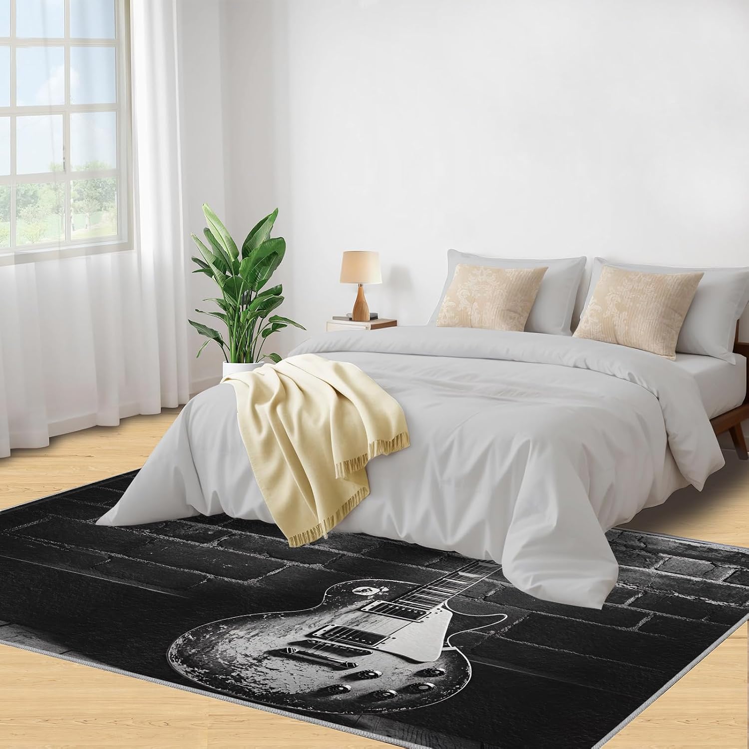 Guitar Rug, Music Rugs for Bedroom 6x9 Rug, Vintage Guitar Area Rug, Rugs for Living Room, Non Slip Washable Carpet for Kids Room Home Decor