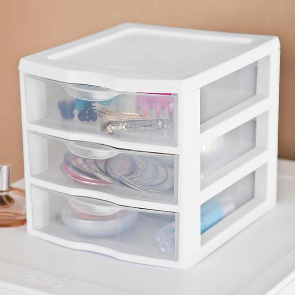 Sterilite 18-Pack Clearview 3-Drawer Cart, Small Plastic Storage Organizer Drawers, White - Organizing Drawer Containers for Bathroom, Closet, Kitchen, and Bedroom