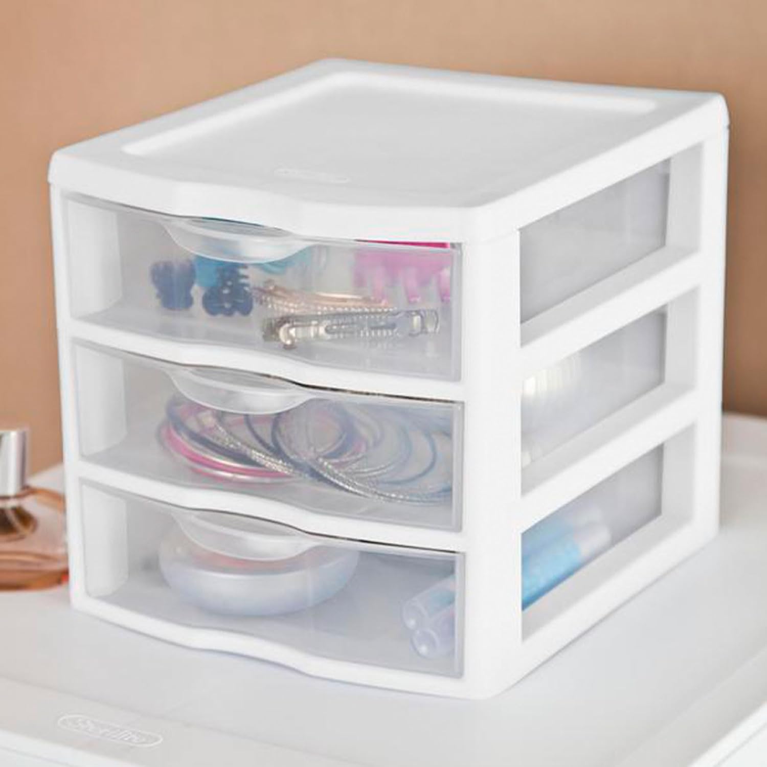 Sterilite 18-Pack Clearview 3-Drawer Cart, Small Plastic Storage Organizer Drawers, White - Organizing Drawer Containers for Bathroom, Closet, Kitchen, and Bedroom