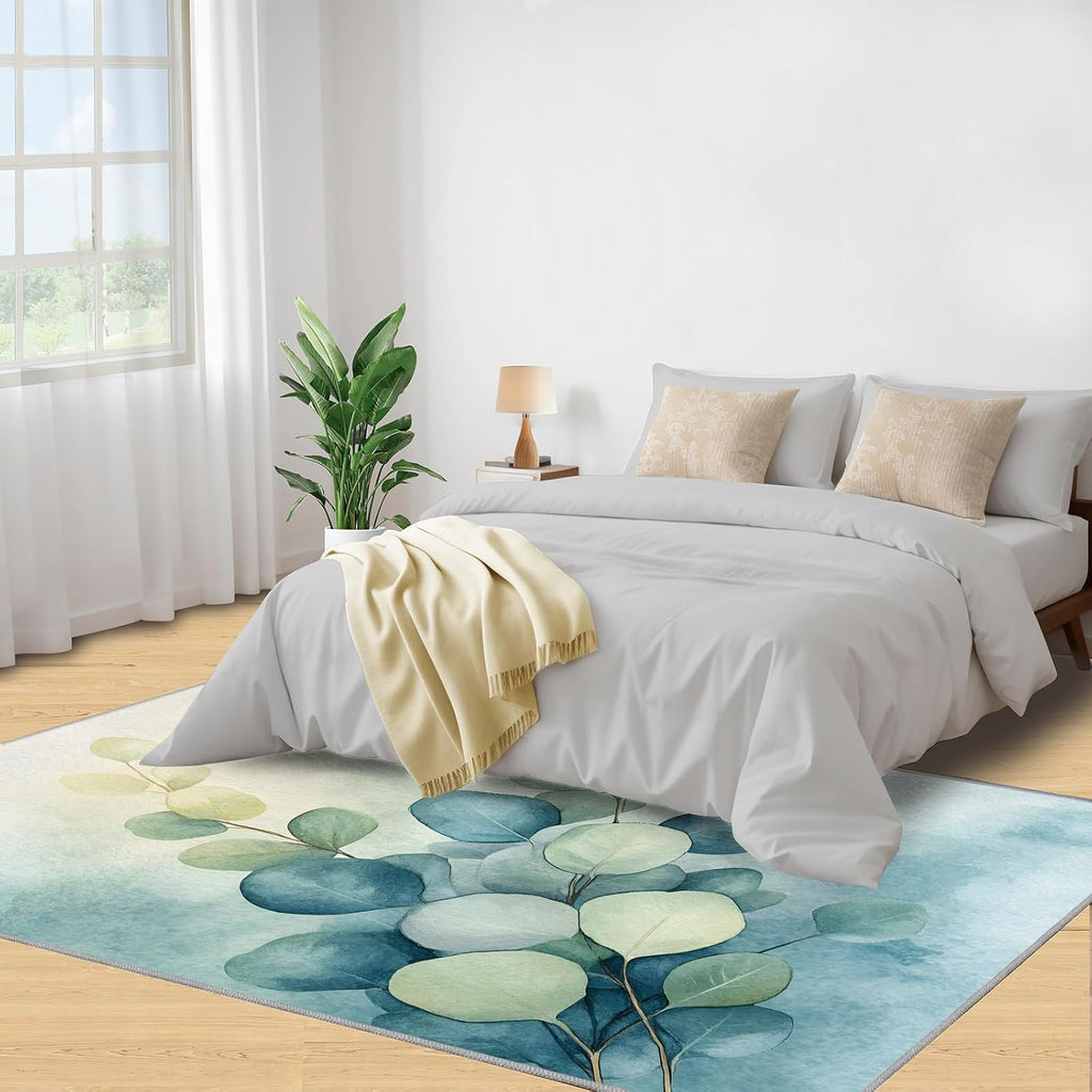 Eucalyptus Rugs for Bedroom - 6x8 Area Rug - Vines Rugs for Living Room, Olive Green Rug, Non-Slip Washable Home Decor Carpet