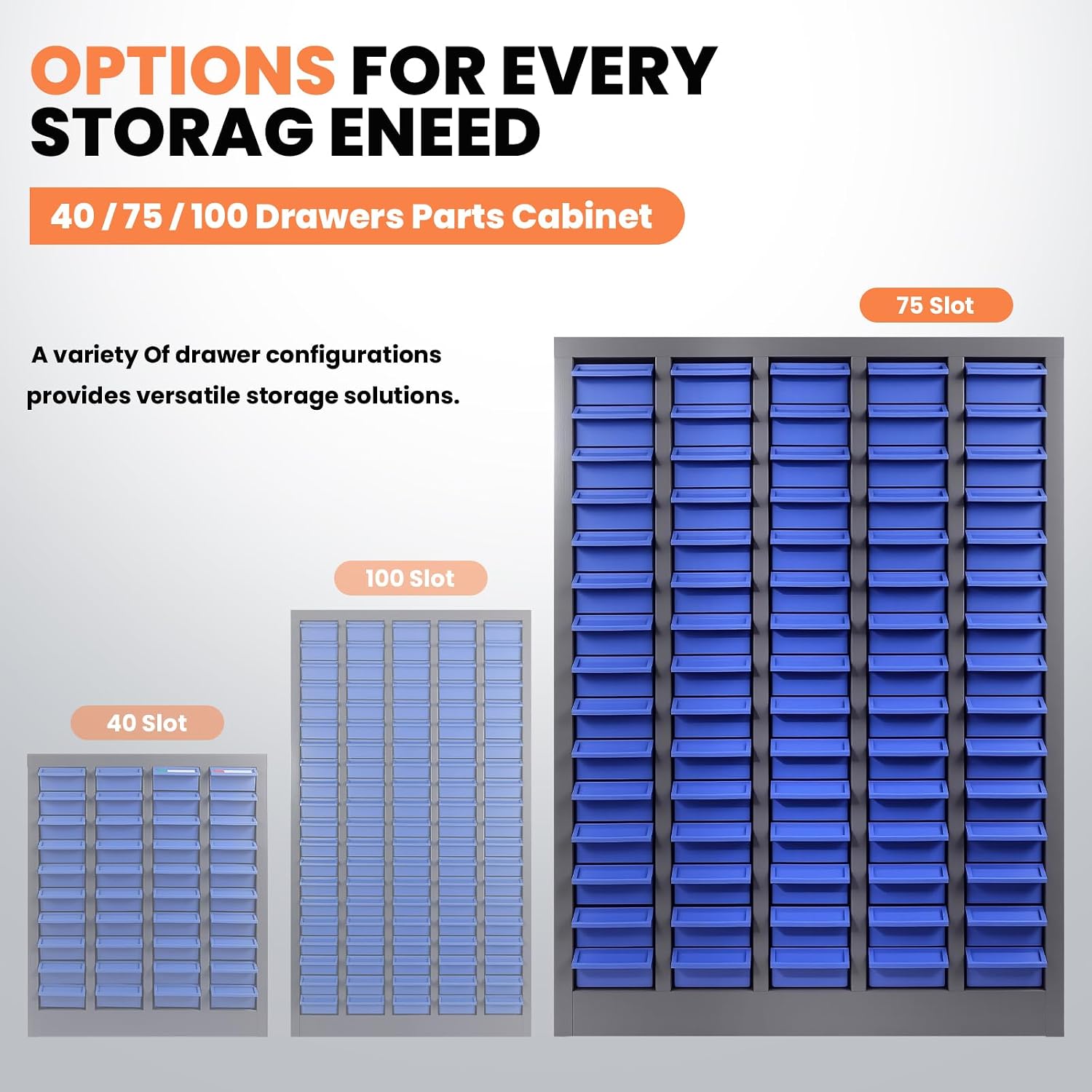 100 Drawers Parts Cabinet, Heavy Duty Bolt and Nut Organizer with Adjustable Dividers and Labels, Tool Storage Cabinet with ABS Drawer for Workshop, Garage (75 Drawers)