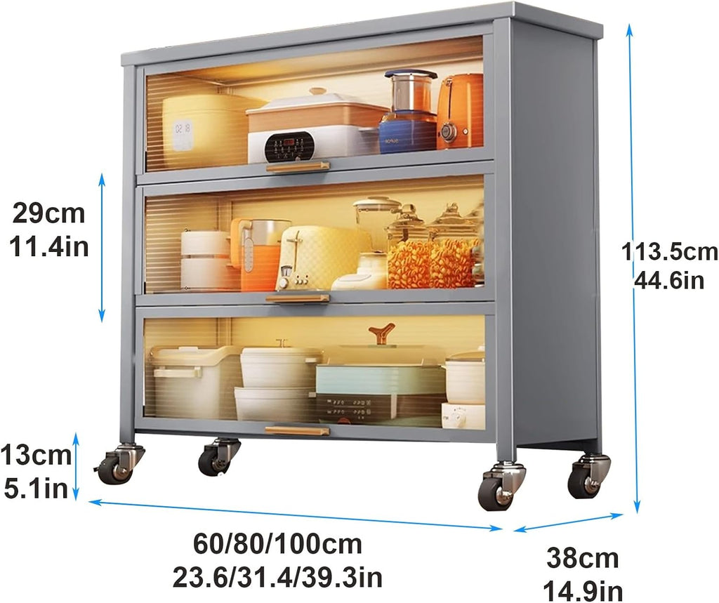 Gray 3-Tier Bakers Rack with Storage - Microwave Stand & Coffee Bar Station for Kitchen, Office, Pantry, Garage - Versatile Kitchen Storage Cabinet & Hutch, 80cm/31in